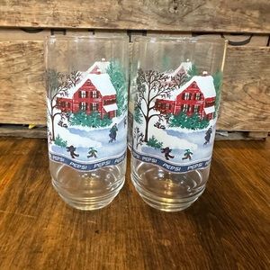 Vintage 80's Pepsi Glasses Ice Skating Winter Scene Set Of 4 Drinking Glasses